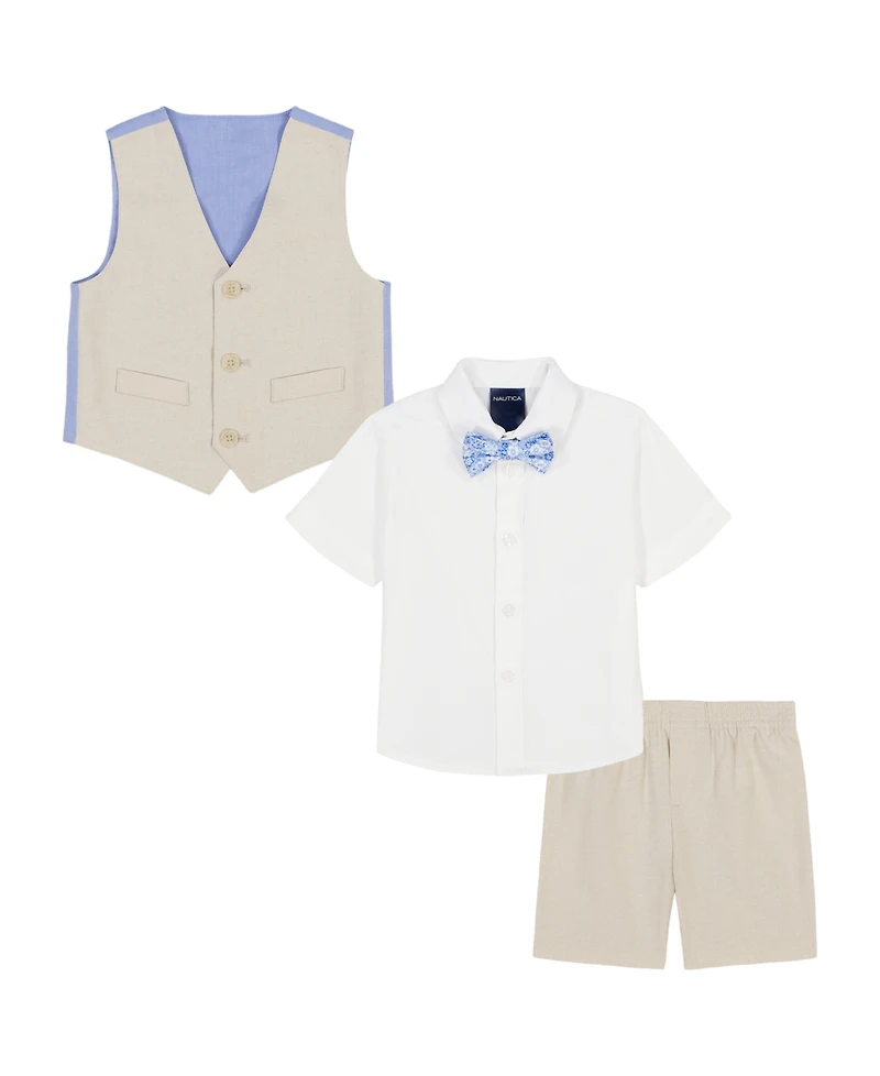 Nautica Baby Boys Shirt, Bowtie, Linen-Look Vest & Shorts, 4 Piece Set