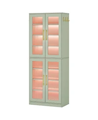 Tribesigns Tall Shoe Cabinet with Acrylic Doors and Led Lights, 8-Tier Entryway Storage Rack Adjustable Shelves Hanging Hooks