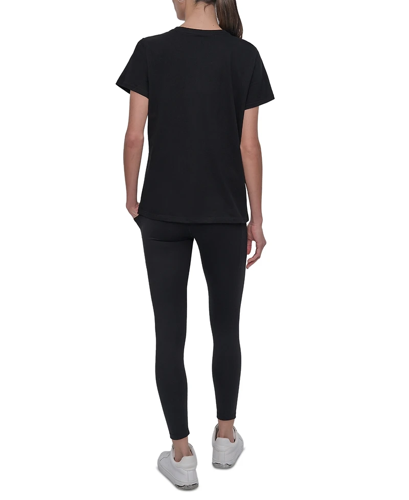 Dkny Women's Active Rhinestone-Logo Distressed Crewneck Cotton T-Shirt