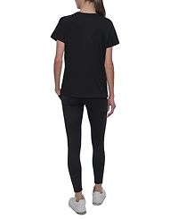 Dkny Women's Active Rhinestone-Logo Distressed Crewneck Cotton T-Shirt