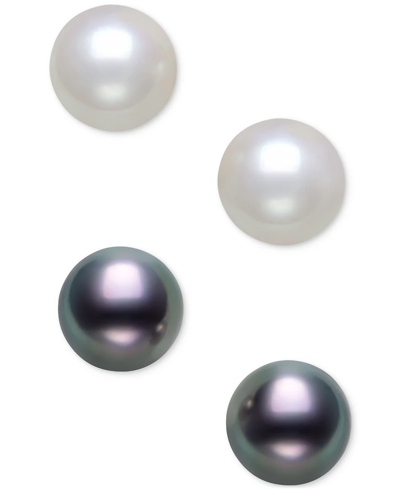 Belle de Mer 2-Pc. Set White & Dyed Black Cultured Freshwater Pearl (4-5mm) Stud Earrings in Sterling Silver