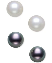 Belle de Mer 2-Pc. Set White & Dyed Black Cultured Freshwater Pearl (4-5mm) Stud Earrings in Sterling Silver