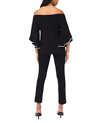 Msk Plus Size Off-The-Shoulder 3/4-Embellished-Cuff Top