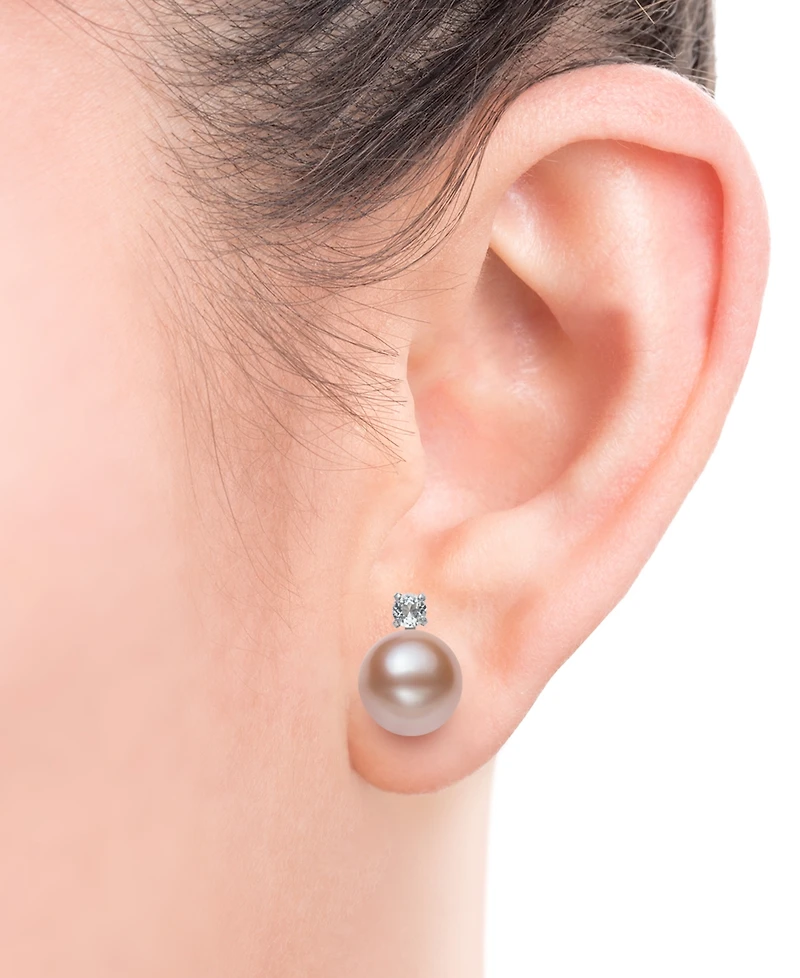 Belle de Mer 2-Pc. Set Dyed Black Peacock Cultured Freshwater Pearl (9-10mm) & Lab-Created White Sapphire (1/3 ct. t.w.) Pendant Necklace & Stud Earri