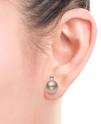 Belle de Mer 2-Pc. Set Dyed Black Peacock Cultured Freshwater Pearl (9-10mm) & Lab-Created White Sapphire (1/3 ct. t.w.) Pendant Necklace & Stud Earri