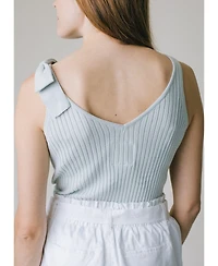 Hope & Henry Womens' V-Neck Rib Knit Tank with Bow