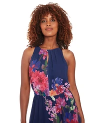 London Times Petite Floral-Print Halter Maxi Dress