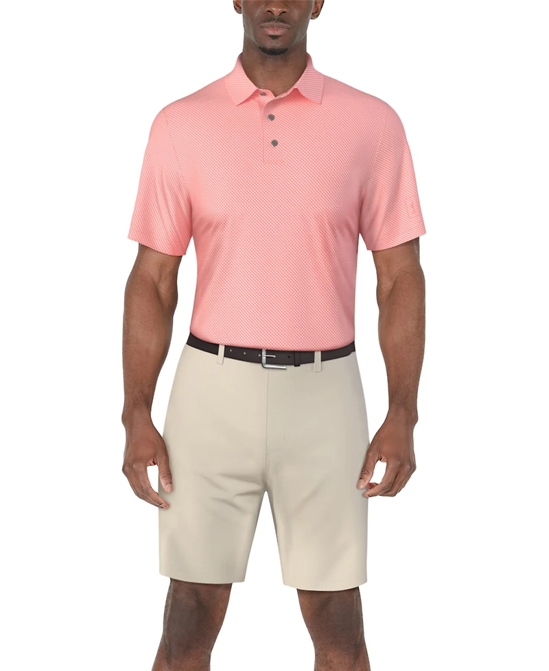 Pga Tour Men's Short Sleeve Micro Geo Print Polo Shirt