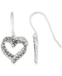 Crystal & Marcasite Interlocking Double Heart Drop Earrings in Sterling Silver
