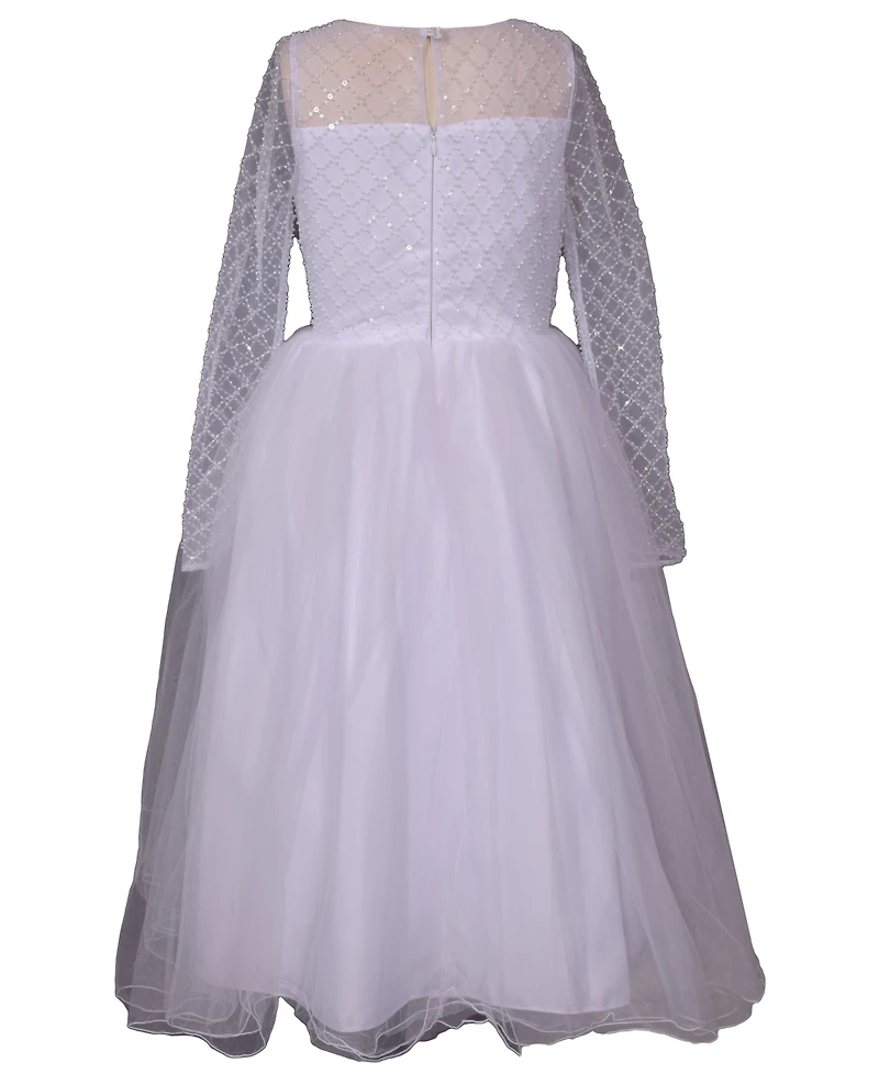 Bonnie Jean Big Girls Lattice Beading Communion Dress