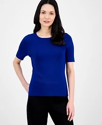 Tahari Asl Women's Fine-Rib Crewneck Sweater T-Shirt, Regular & Petite