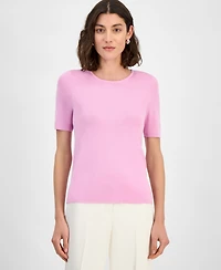 Tahari Asl Women's Fine-Rib Crewneck Sweater T-Shirt, Regular & Petite