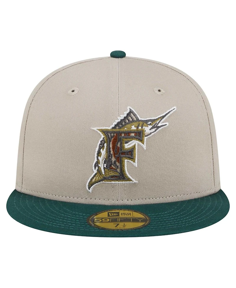 New Era Men's Natural/Hunter Green Florida Marlins Cooperstown Collection Lifestyle Tree Bark Fill 59FIFTY Fitted Hat