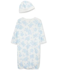 Little Me Baby Girls Blue Roses Cotton Gown & Hat, 2 Piece Set