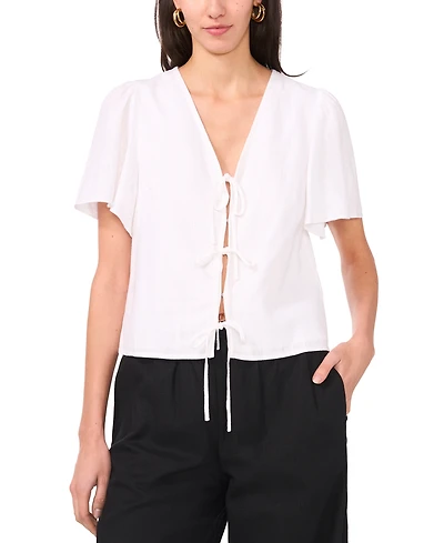 1.state Women's Tie-Front Flutter-Sleeve V-Neck Top