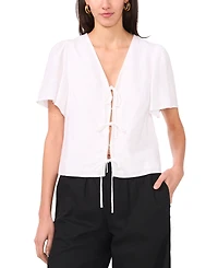 1.state Women's Tie-Front Flutter-Sleeve V-Neck Top