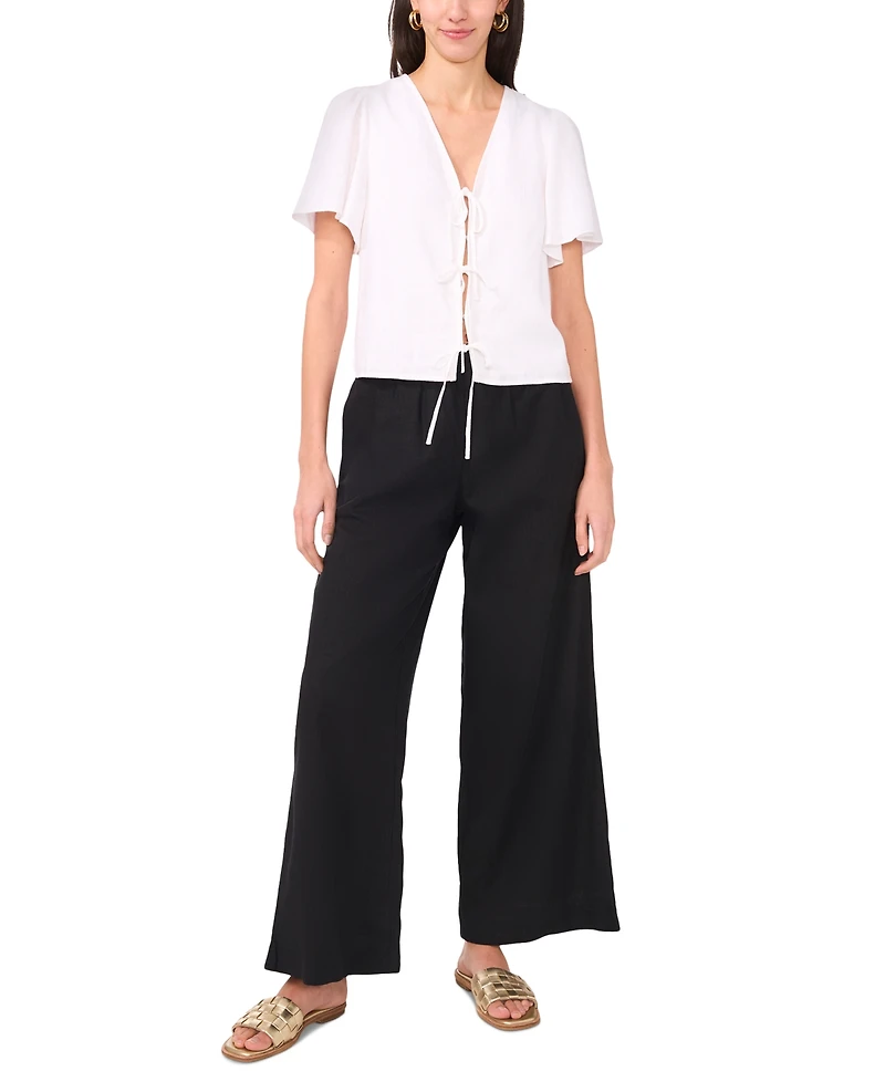 1.state Women's Tie-Front Flutter-Sleeve V-Neck Top