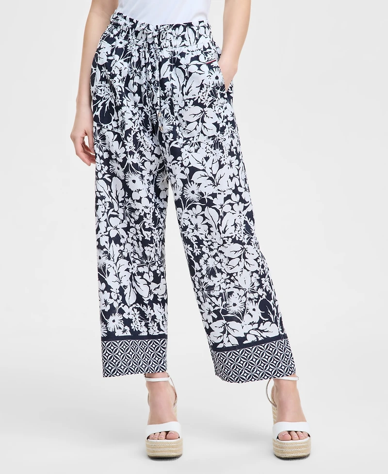 Tommy Hilfiger Women's Floral-Print Pull-On Wide-Leg Pants