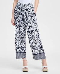 Tommy Hilfiger Women's Floral-Print Pull-On Wide-Leg Pants