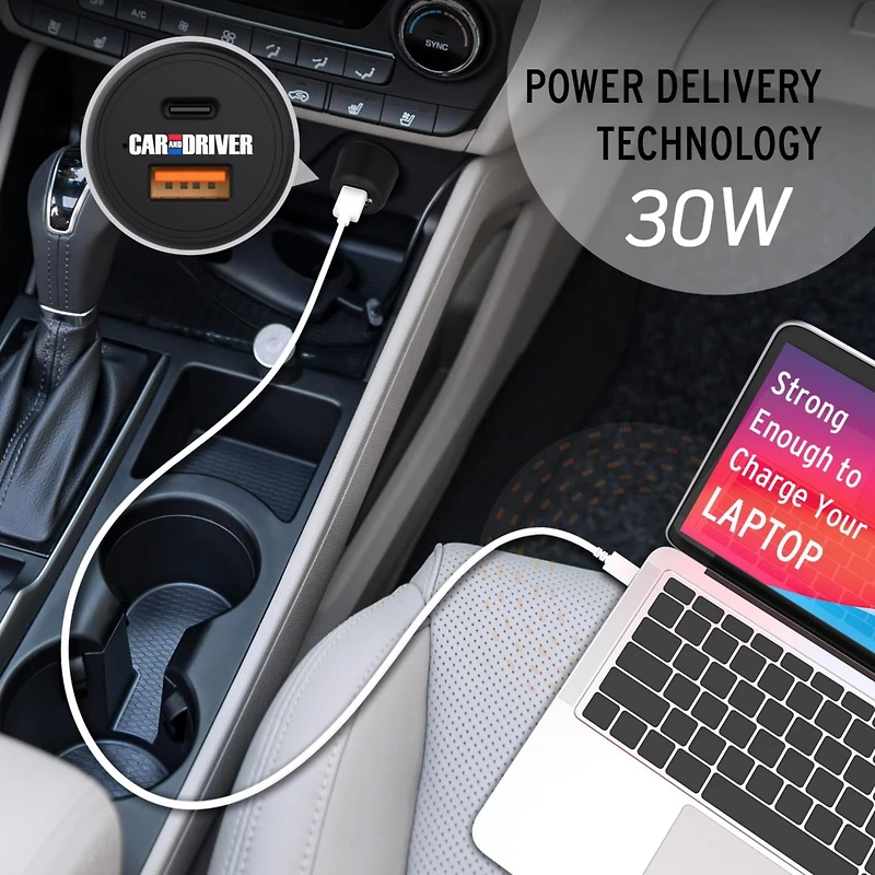 2-Port Car Charger, 48W High-Speed Usb-c and Usb-a for 12V Sockets