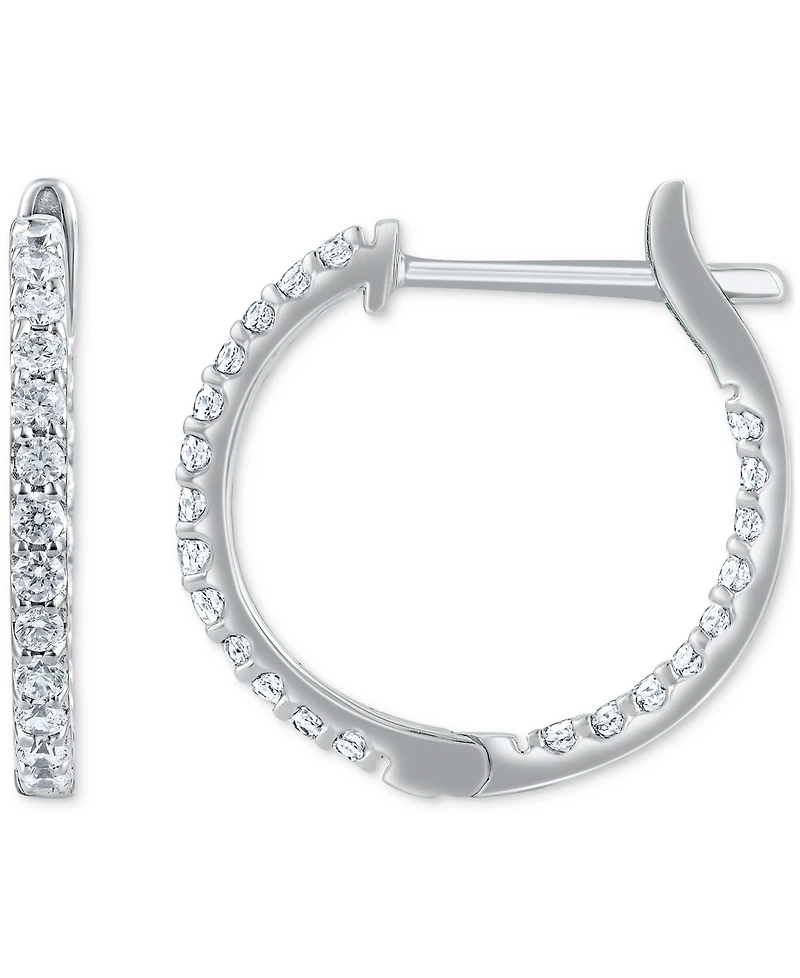 Diamond Small Hoop Earrings (1 ct. t.w.) 14K White or Yellow Gold