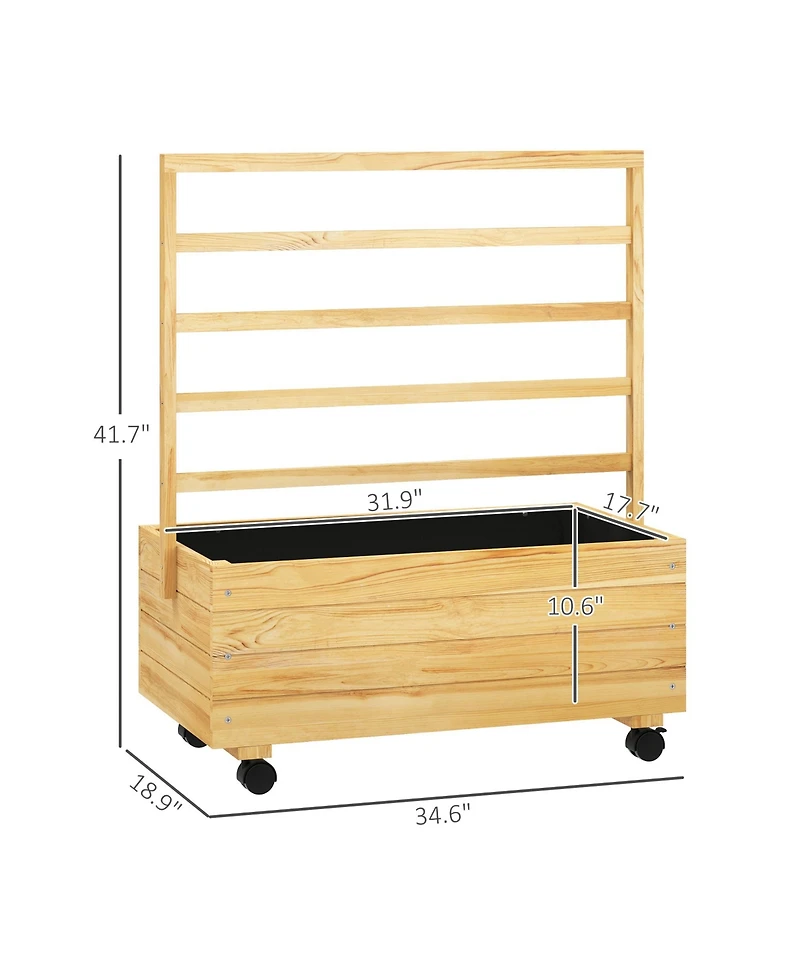 Outsunny Wood Planter with Trellis and Wheels Raised Planter Box, Natural