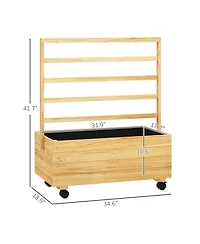Outsunny Wood Planter with Trellis and Wheels Raised Planter Box, Natural