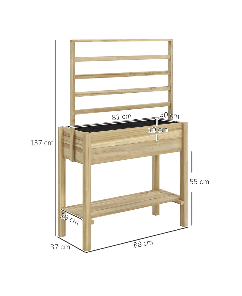 Outsunny Wooden Raised Planter with Trellis, Garden Box with Storage Shelf