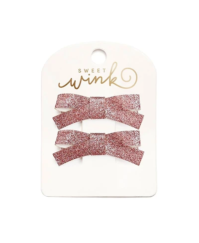 Child Girl Pink Glitter Bow Clip Set