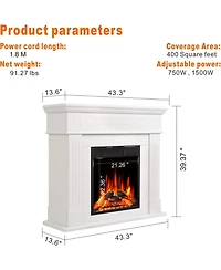 Kismile Electric Fireplace Mantel Package Wooden Surround Firebox Tv Stand Free Standing Heater with Logs, Adjustable Led Flame, Re