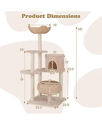 Cattail Cat Tower with Sisal Scratching Posts & Soft Hammock Cozy & Fun Multi-Level Cat Tree