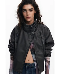 Desigual Women's Oversized leather-effect biker jacket
