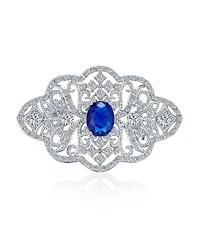 Bling Jewelry Big Royal Blue Cz Cubic Zirconia Brooch Pin Art Deco Style