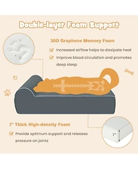 Orthopedic Dog Bed with Headrest and Removable Washable Cover-Grey