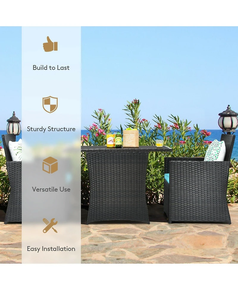 3 Pieces Patio Rattan Furniture Set with Cushion and Sofa Armrest