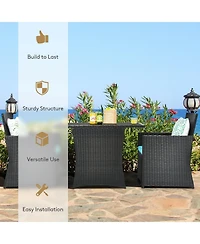 3 Pieces Patio Rattan Furniture Set with Cushion and Sofa Armrest