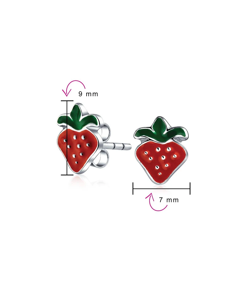 Bling Jewelry Tiny Small Summer Fruit Red Enamel Strawberry Stud Earrings .925 Sterling Silver