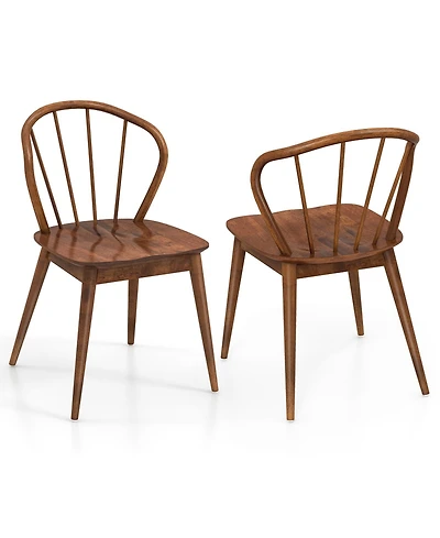 Wooden Dining Chair Set of 2 with High Spindle Back and Wide Seat