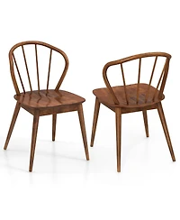 Wooden Dining Chair Set of 2 with High Spindle Back and Wide Seat