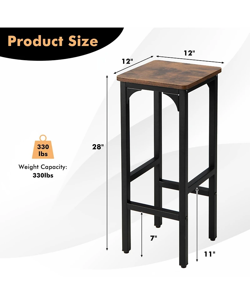 Gymax Set of 2 Industrial Bar Stools 28'' Kitchen Breakfast Bar Chairs