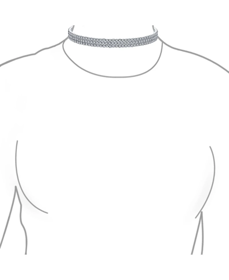 Bling Jewelry Simple Classic Sparkly 3 Row Rhinestone Necklace Rhodium Plated