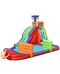 6-in-1 Pirate Ship Waterslide Kid Inflatable Castle with Water Guns and 735W Blower