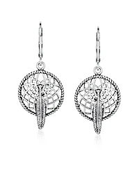 Bling Jewelry Feather Dream Catcher Dangle Earrings Native American Style Sterling Silver
