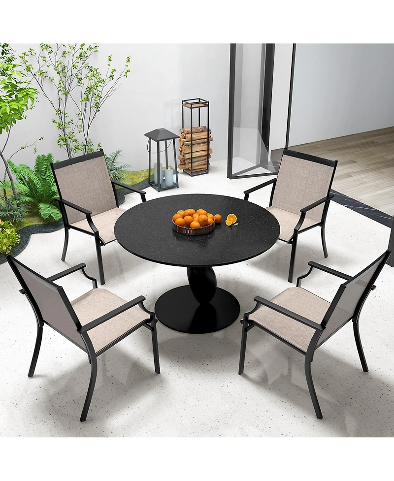 Gymax Set of 2 Patio Dining Chairs Outdoor Armchairs w/ Sturdy Metal Frame