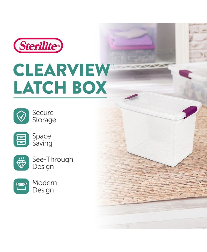 Sterilite 27 Qt ClearView Latch Storage Stackable Bin with Latching Lid, 6 Pack