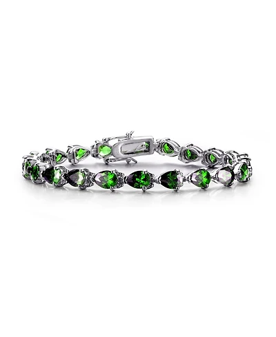 White Gold Plated with Blue or Green Pear Shaped Cubic Zirconia Tennis Bracelet