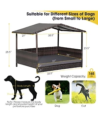 Wicker Outdoor Dog House with Weatherproof Roof