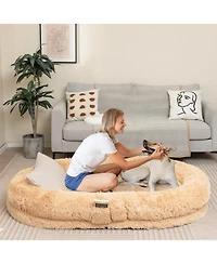 Washable Fluffy Human Dog Bed with Soft Blanket and Plump Pillow