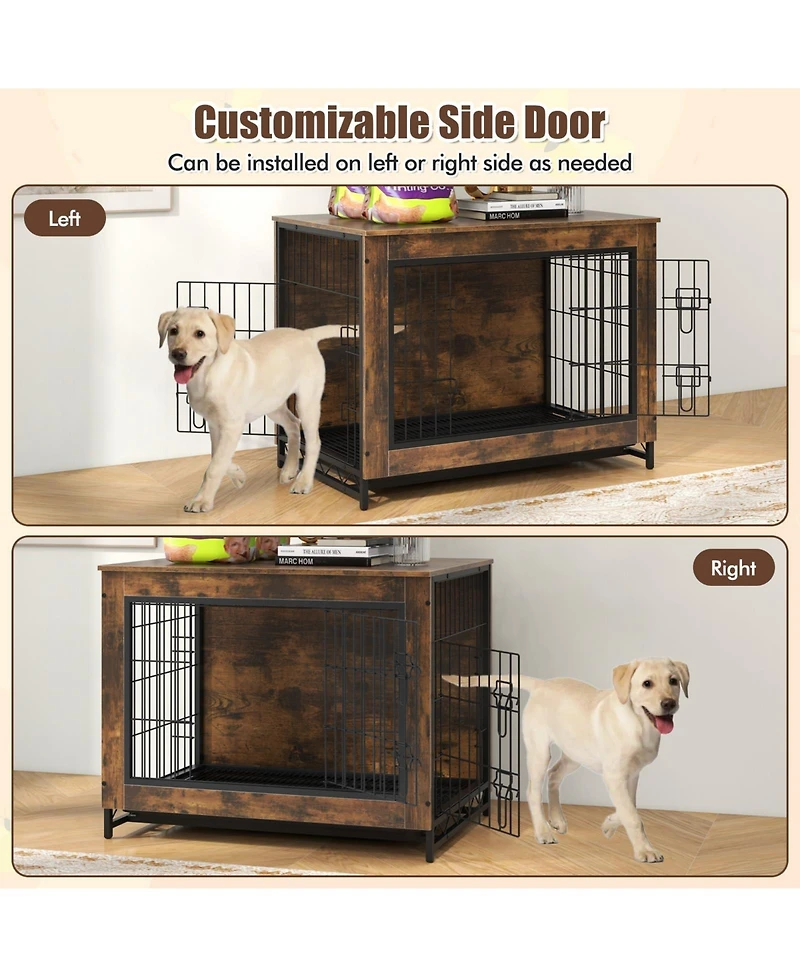 Dog Crate Furniture with Double Lockable Doors and Removable Pull-out Tray