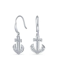 Bling Jewelry Summer Nautical Boat Anchor Dangle Chandelier Earrings Cz Accents Sterling Silver